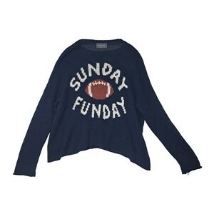 Wooden Ships Sweater Women's S/M Navy Blue Sunday Funday Football Super Bowl